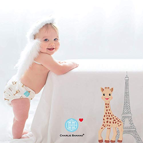 Sophie La Girafe - Pañal de natación reutilizable 2 en 1 y pantalones de entrenamiento para bebés y niñas, tamaño mediano, corazón azul