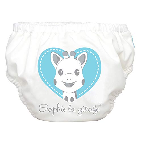Sophie La Girafe - Pañal de natación reutilizable 2 en 1 y pantalones de entrenamiento para bebés y niñas, tamaño mediano, corazón azul