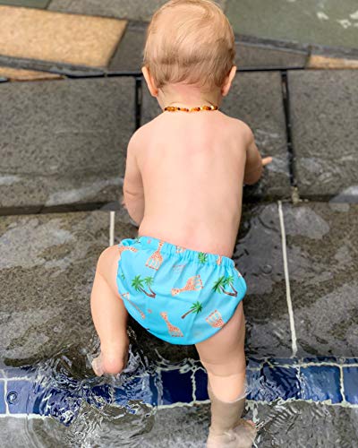 Sophie La Girafe - Pañal de natación reutilizable 2 en 1 y pantalones de entrenamiento para bebés y niñas, tamaño mediano, lápiz rosa corazón