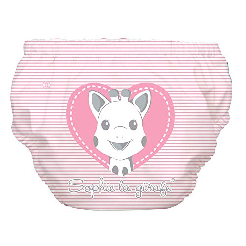 Sophie La Girafe - Pañal de natación reutilizable 2 en 1 y pantalones de entrenamiento para bebés y niñas, tamaño mediano, lápiz rosa corazón