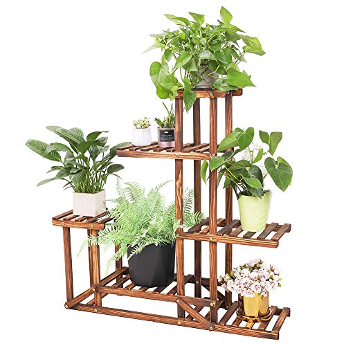 Soporte de Madera para Flores Estantería Decorativa de Macetas Plantas para Exterior Interior con 6 estantes 96×95×25cm
