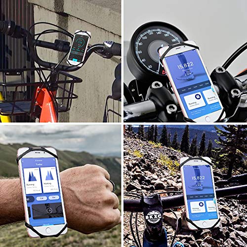Soporte movil bicicleta, compatible con la cara y el tacto, rotación universal de 360 °, ajustable y desmontable de silicona para iPhone, Huawei, Samsung, Google Pixel y más teléfonos