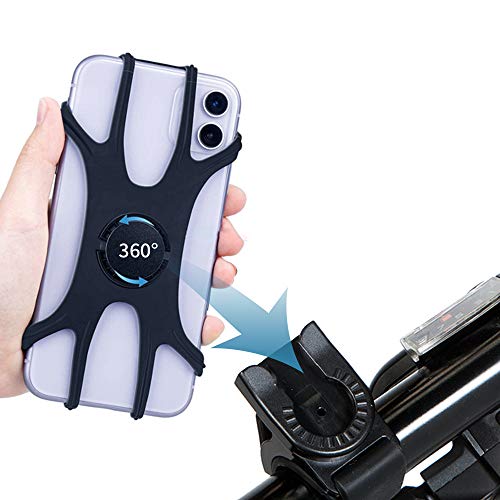 Soporte movil bicicleta, compatible con la cara y el tacto, rotación universal de 360 °, ajustable y desmontable de silicona para iPhone, Huawei, Samsung, Google Pixel y más teléfonos