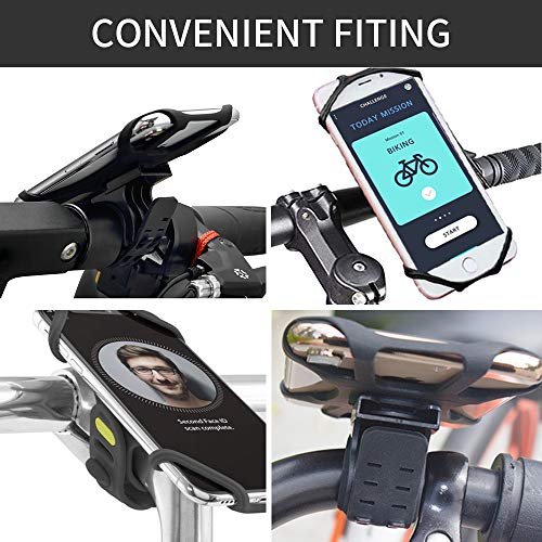 Soporte movil bicicleta, compatible con la cara y el tacto, rotación universal de 360 °, ajustable y desmontable de silicona para iPhone, Huawei, Samsung, Google Pixel y más teléfonos