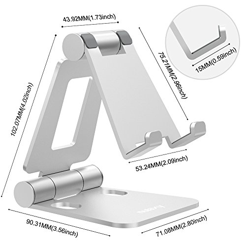 Soporte Móvil Mesa, Soporte Móvil Escritorio, Soporte Teléfono Mesa Aluminio, Soporte Móvil Tablet Mesa Plegable para iPhone X 8 7Plus 7 6S 6,Samsung, Huawei,Tablets,iPad,Note - Plata (Plata)