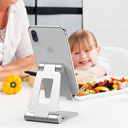 Soporte Móvil Mesa, Soporte Móvil Escritorio, Soporte Teléfono Mesa Aluminio, Soporte Móvil Tablet Mesa Plegable para iPhone X 8 7Plus 7 6S 6,Samsung, Huawei,Tablets,iPad,Note - Plata (Plata)