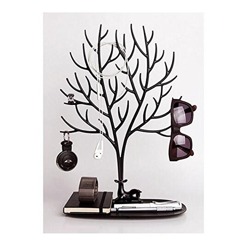 Soporte organizador para anillos, collares y accesorios con diseño de árbol con ciervo, torre organizadora decorativa
