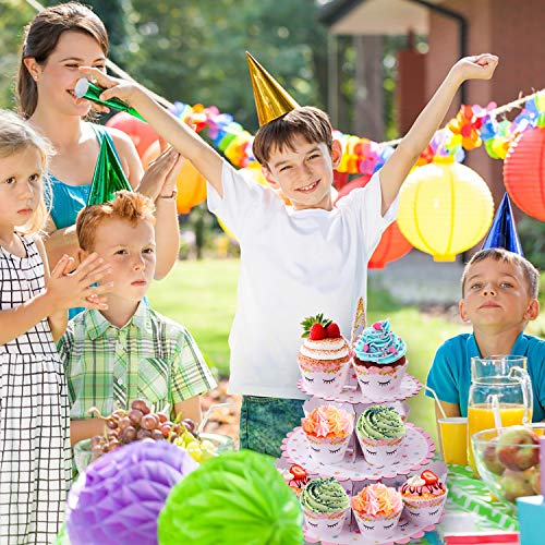 Soporte para Cupcakes 3-Tier Cartón Cupcake Stand Unicornio Redondo Soporte Postre para Bebé Shower Niños Fiesta Cumpleaños Party Temático
