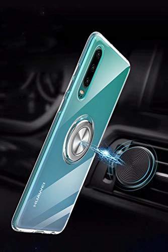 SORAKA Funda Transparente para Huawei P30 con Anillo Giratorio de 360 Grados y Placa de Metal Compatible con Soporte Móvil Coche Magnético Ultradelgado Carcasa de TPU Suave
