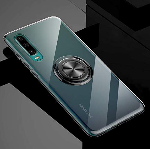 SORAKA Funda Transparente para Huawei P30 con Anillo Giratorio de 360 Grados y Placa de Metal Compatible con Soporte Móvil Coche Magnético Ultradelgado Carcasa de TPU Suave