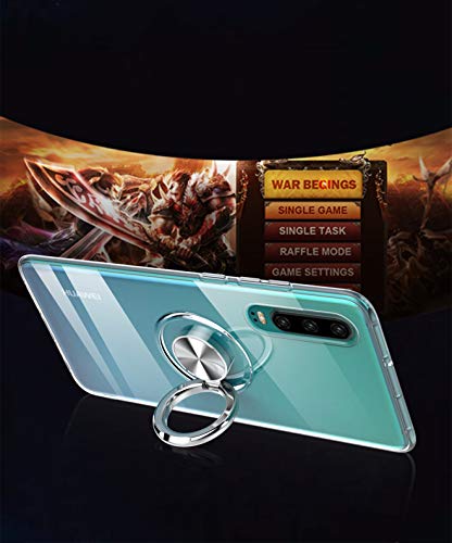 SORAKA Funda Transparente para Huawei P30 con Anillo Giratorio de 360 Grados y Placa de Metal Compatible con Soporte Móvil Coche Magnético Ultradelgado Carcasa de TPU Suave