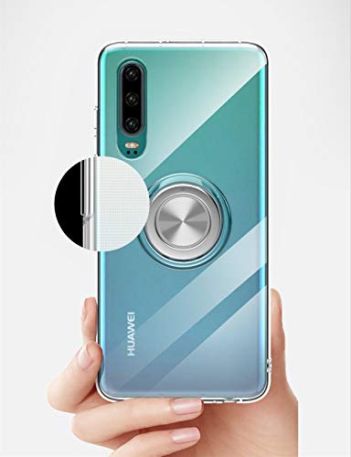 SORAKA Funda Transparente para Huawei P30 con Anillo Giratorio de 360 Grados y Placa de Metal Compatible con Soporte Móvil Coche Magnético Ultradelgado Carcasa de TPU Suave