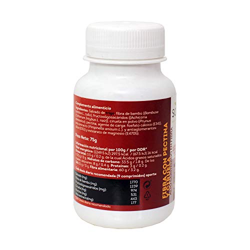 Sotya Fibra con Pectina y Ciruela | 125 Comprimidos de 600mg | Contra el Estreñimiento Agudo y Limpieza del Intestino. | Laxante Natural, Detox.