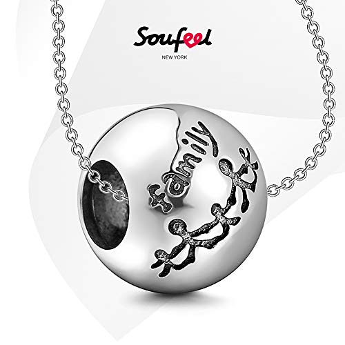 SOUFEEL Charm Plata de Ley 925 Abalorios Dibujo Familia Beads Dijes en Forma Redondo Compatible con Pulsera o Collar Similar de Europeas Rlegalo para el Día Madre