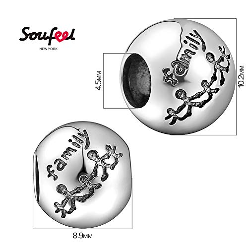 SOUFEEL Charm Plata de Ley 925 Abalorios Dibujo Familia Beads Dijes en Forma Redondo Compatible con Pulsera o Collar Similar de Europeas Rlegalo para el Día Madre