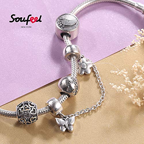 SOUFEEL Charm Plata de Ley 925 Abalorios Dibujo Familia Beads Dijes en Forma Redondo Compatible con Pulsera o Collar Similar de Europeas Rlegalo para el Día Madre