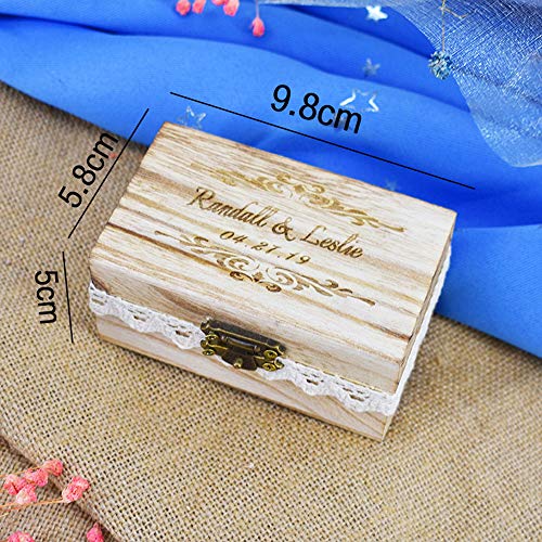 Souljewelry Caja Personalizada de Anillo de Boda Grabado con Nombres y Logo Madera Cofre Vintage de Joyería Caja de Regalo Personalizado