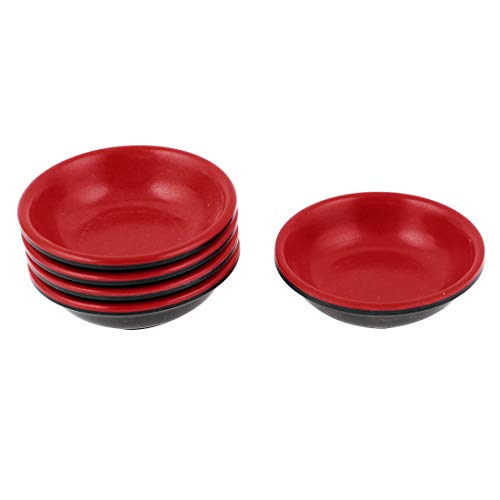 sourcing map Cerámica Doméstico Redondo Salsa Soja para Mojar Taza Plato 7cm Dia 5 Unidades Rojo