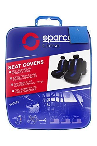 Sparco SPC1011 Juego de fundas para asientos de coche, color negro y azul, modelo CLASSIC, 11 Piezas