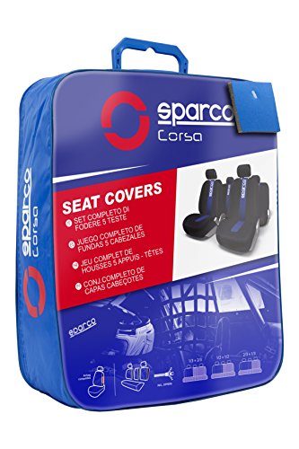 Sparco SPC1011 Juego de fundas para asientos de coche, color negro y azul, modelo CLASSIC, 11 Piezas