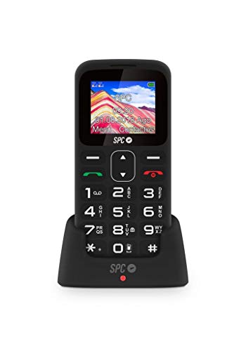 SPC Symphony - Teléfono móvil bluetooth, Dual Sim, con letras y números grandes y 5 números SOS – Color Negro
