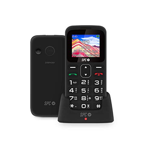 SPC Symphony - Teléfono móvil bluetooth, Dual Sim, con letras y números grandes y 5 números SOS – Color Negro