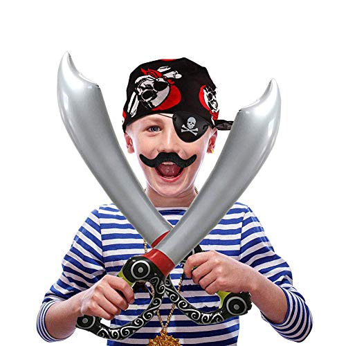 SPECOOL Accesorios de Pirata con Parche en el Ojo Pirata Pirata Espada Pendientes de Gancho de Pirata Conjunto Falso Bigote Pirata capitán Traje Conjunto para niños