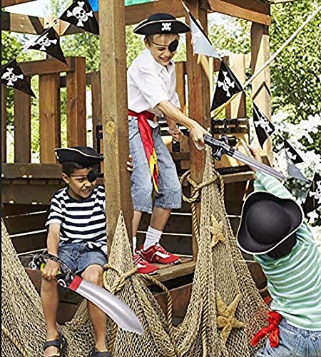 SPECOOL Accesorios de Pirata con Parche en el Ojo Pirata Pirata Espada Pendientes de Gancho de Pirata Conjunto Falso Bigote Pirata capitán Traje Conjunto para niños