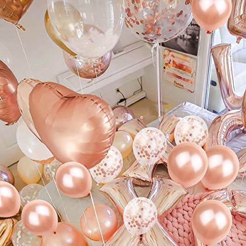 SPECOOL Decoración de Cumpleaños de 1er de Oro Rosa,con Pancarta de Fotos para bebés de 1 a 12 Meses, Pancarta de Feliz cumpleaños, Globos de látex y Confeti ,para Suministros para Fiestas
