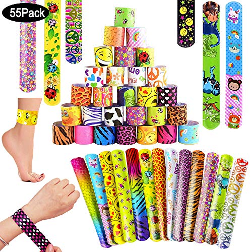 SPECOOL Pulsera Bofetada Pulseras de Juguete 55Pcs Slap Pulsera, Slap Bracelets, Banda de Pulsera, Fiesta Cumpleaños de Infantil Rellenos de Bolsa de Fiesta para niños niñas