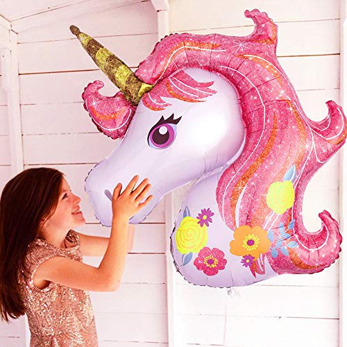 SPECOOL Unicornio Cumpleaños Globos, Decoracion Cumpleaños Rosa Feliz cumpleaños Conjunto de Pancartas Unicornio Globo Fiesta en Globo Decoración Chica Novia