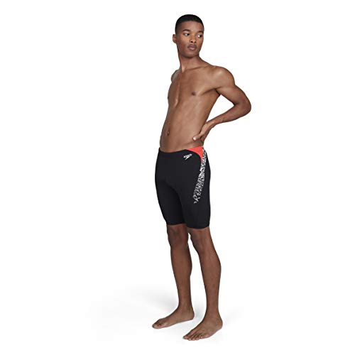 Speedo Boom Splice Bañador, Hombre, Negro (Black/White/Lava Red), 32