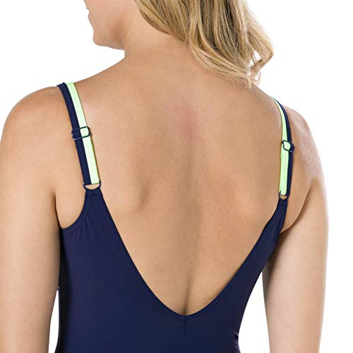 Speedo ContourLuxe 1Piece Bañador, Mujer, Azul Marino/Bright Zest/Blanco, 34