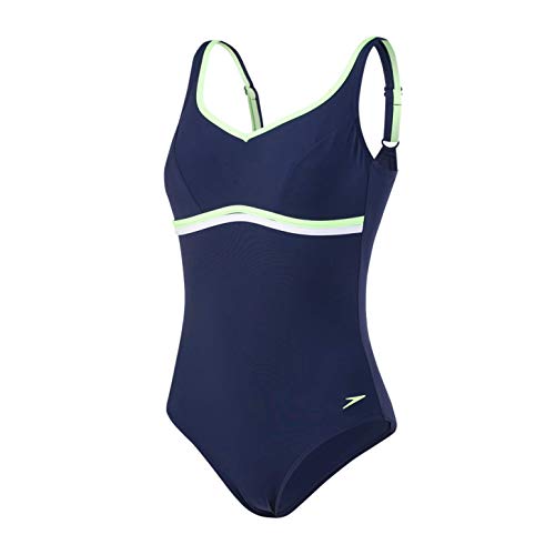 Speedo ContourLuxe 1Piece Bañador, Mujer, Azul Marino/Bright Zest/Blanco, 34