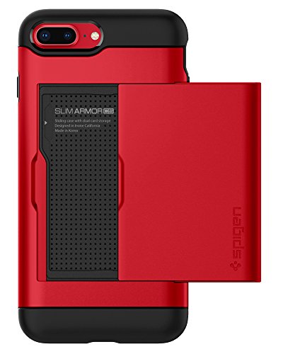 Spigen Funda iPhone 7 Plus, [Slim Armor CS] Slim Dual Layer diseño de la Cartera y Titular de la Ranura para Tarjeta para iPhone 7 Plus 2017 - Rojo