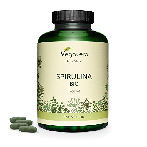 Spirulina Orgánica Vegavero® | La Dosis Más Alta: 1000 mg/Comprimido | Testada en Laboratorio | Sin Aditivos | Detox + Antioxidante + Cansancio | Algas Marinas | 100% BIO | 270 Comprimidos