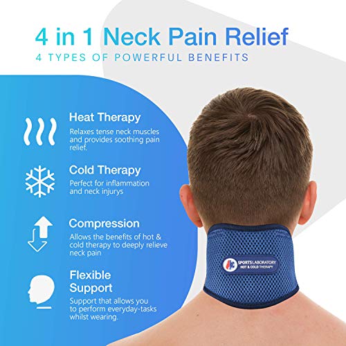 Sports Laboratory Collarín Cervical PRO+ Para el Alivio Del Dolor de Cuello, Bolsa De Gel Reutilizable Para Integrado Terapia Frío y Calor, Ajustable, Guía Gratuita Para el Dolor Cervical