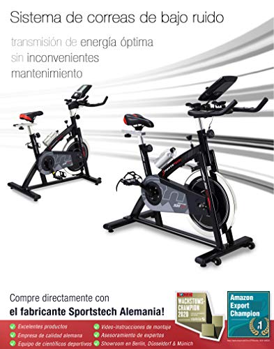 Sportstech Bicicleta estática Profesional SX200 -Marca de Calidad Alemana - Eventos en Video & App Multijugador, Volante de Inercia de 22Kg -Bicicleta con Correa de transmisión -hasta 125Kg con eBook
