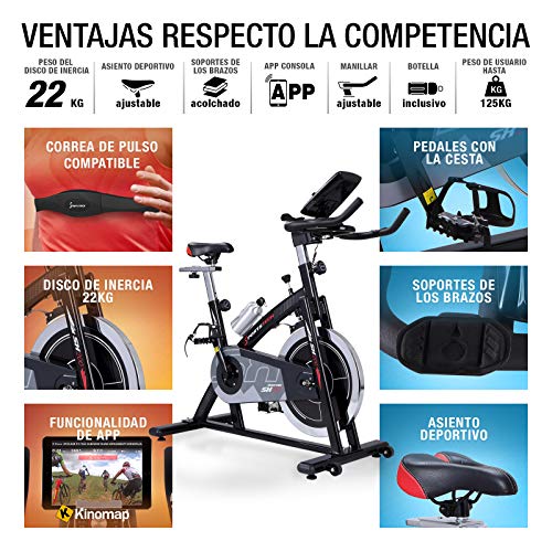 Sportstech Bicicleta estática Profesional SX200 -Marca de Calidad Alemana - Eventos en Video & App Multijugador, Volante de Inercia de 22Kg -Bicicleta con Correa de transmisión -hasta 125Kg con eBook