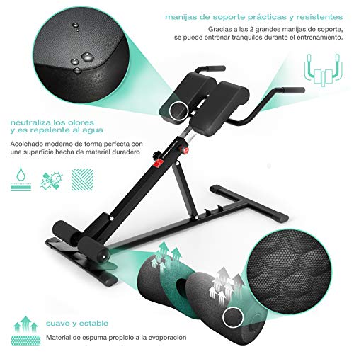 Sportstech BRT150 Entrenador de espalda y abdomen 6en1; ergonómico y ajustable; sistema único de bloqueo y fácil de plegar, diseño antideslizante, banco de pesas + fijación de pierna adaptable (Negro)