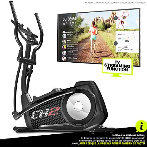 Sportstech CX2 Bicicleta elíptica con aplicación para Smartphone, Kinomap, generador eléctrico Integrado, Bluetooth, Soporte para Tablet, Volante de inercia de 27 kg