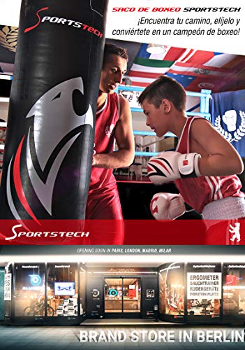 Sportstech Saco de Boxeo Profesional.Fijación de 360 Incluye póster de Entrenamiento;Nuestro BXP está Recomendado por la Asociación de Boxeo de Berlín,Ideal para Kick Boxing y Boxeo (100x40cm)