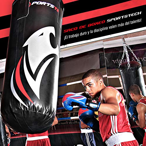Sportstech Saco de Boxeo Profesional.Fijación de 360 Incluye póster de Entrenamiento;Nuestro BXP está Recomendado por la Asociación de Boxeo de Berlín,Ideal para Kick Boxing y Boxeo (100x40cm)