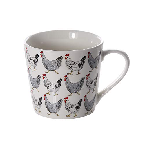 SPOTTED DOG GIFT COMPANY Juego de 4 Tazas de Desayuno, Tazas de Café Té Originales 426 ml Grandes de Porcelana con Animales de Granja Gallina, Regalos Mujer y Hombre