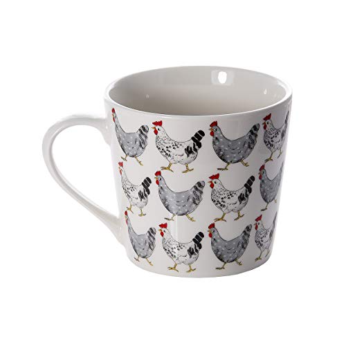 SPOTTED DOG GIFT COMPANY Juego de 4 Tazas de Desayuno, Tazas de Café Té Originales 426 ml Grandes de Porcelana con Animales de Granja Gallina, Regalos Mujer y Hombre