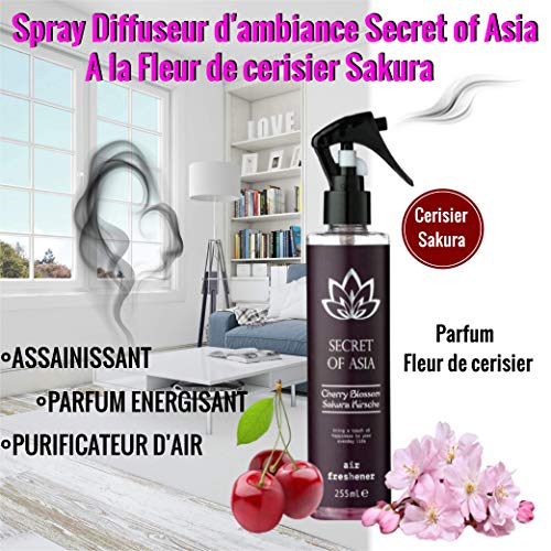 Spray difusor de ambiente Secret of Asia 255 ml – Vegan – Flor de cerezo Sakura – Saneador – Purificador de aire con perfume energizante