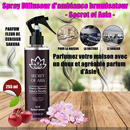 Spray difusor de ambiente Secret of Asia 255 ml – Vegan – Flor de cerezo Sakura – Saneador – Purificador de aire con perfume energizante
