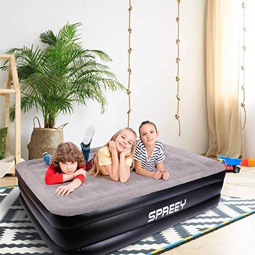 SPREEY Colchón Hinchable（203 x 152 x 51 cm） Doble Cama de Aire Queen Inflable,Bomba eléctrica integrada,Capa flocada,con Bolsa de Almacenamiento(Regalo,Invitados de Bienvenida,Camping,Viaje)