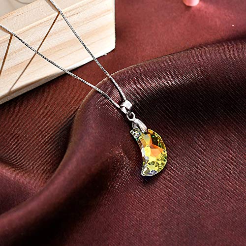 Sra. Colgante Collar Salvaje Cadena de Clavícula Regalo de San Valentín Forma de la Luna Cristal de Swarovski Collar de Plata Regalo de Cumpleaños/amarillo / 40cm