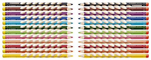 STABILO EASYcolors START - Lápiz de color ergonómico - Modelo para ZURDOS - Estuche con 12 colores y 1 sacapuntas